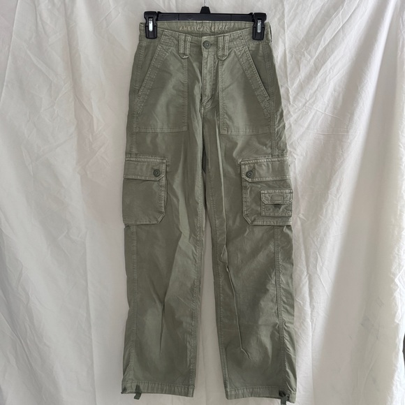 AMERICAN EAGLE | BAGGY JOGGER MILITARY FIELD STRETCH ARMY GREEN CARGO PANTS - Picture 4 of 12